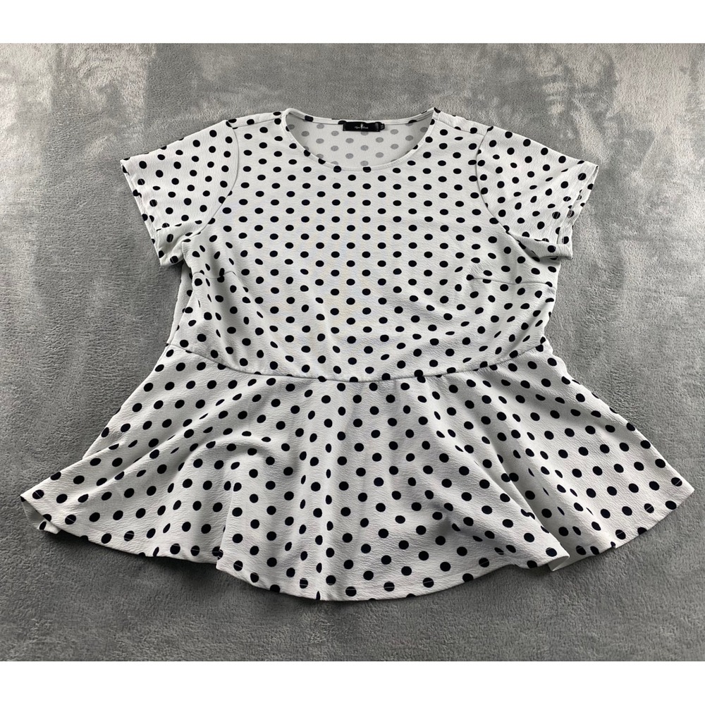 Agnes Orinda Womens 3X Polka Dot Peplum‎ Top Black White Short Sleeve Blouse